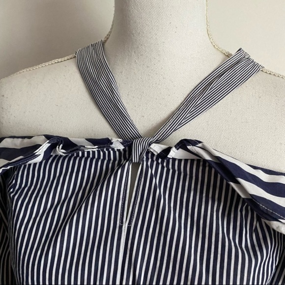 J. Crew • Navy Stripe Off Shoulder Ruffle Blouse - Picture 7 of 10